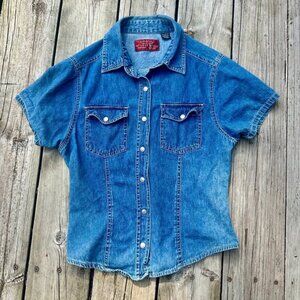Short Sleeve Jean Shirt Blouse
